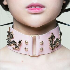 Dynasti Dragon Princess Leather Collar Choker 16.5” Pink Leather